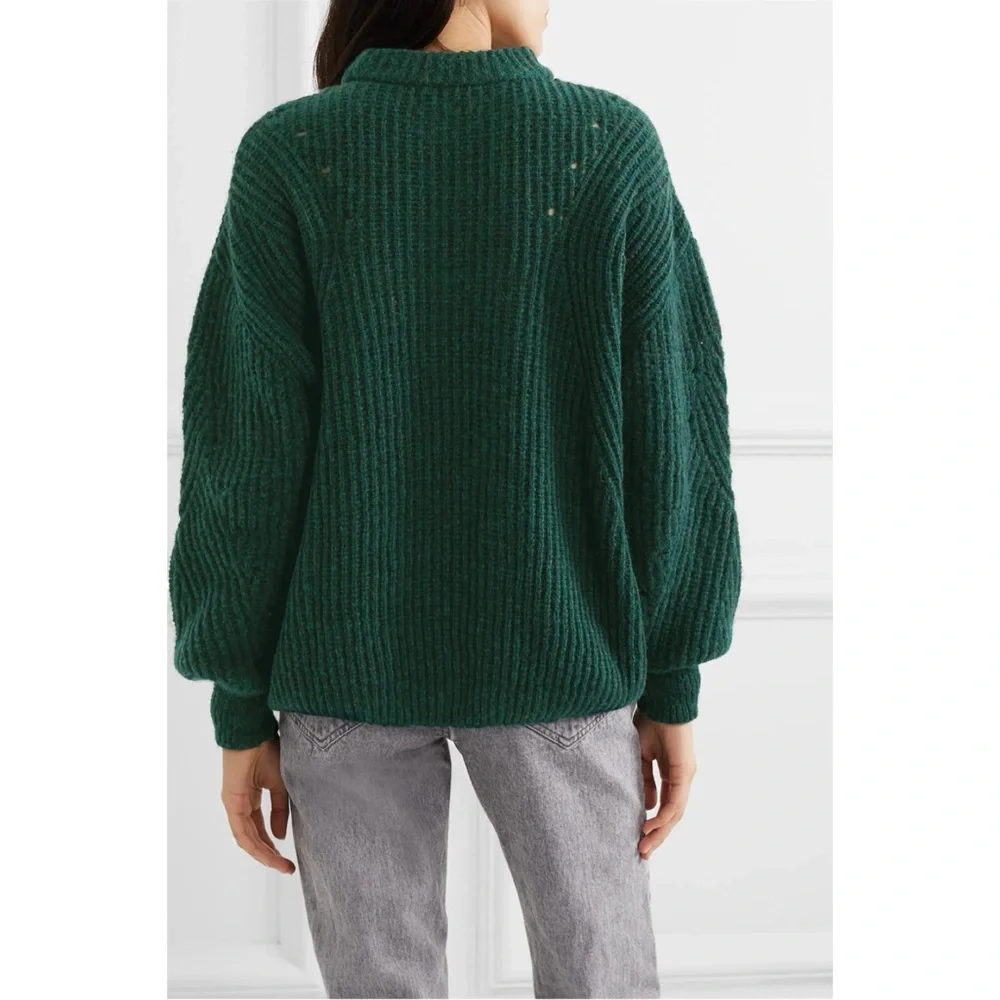ANINE BiNG Forest Green Ribbed Pointelle Mock-Neck Sweater